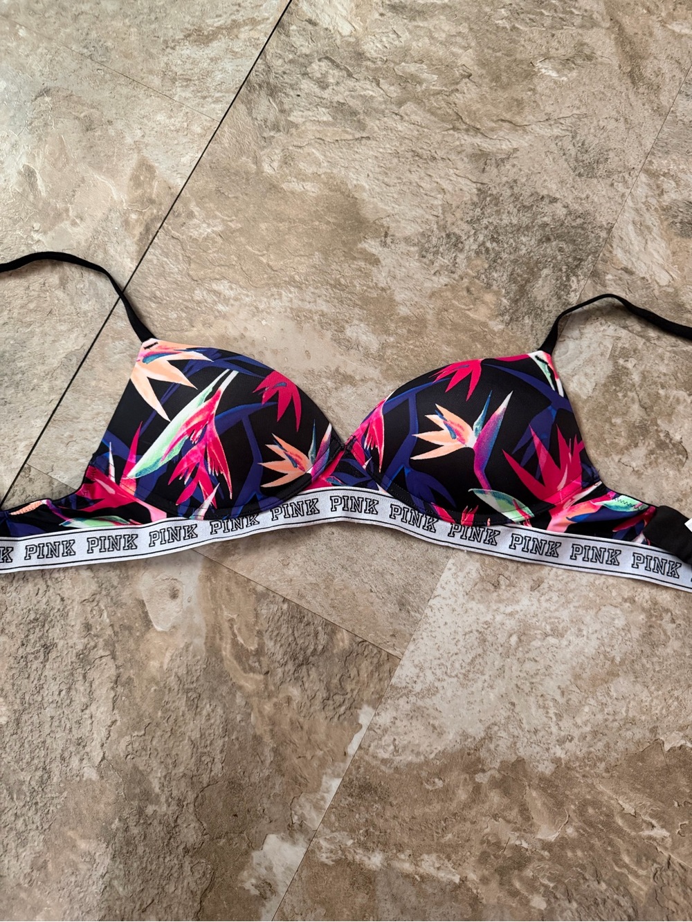 PINK Victoria's Secret Black Tropical Floral Underwire Bra